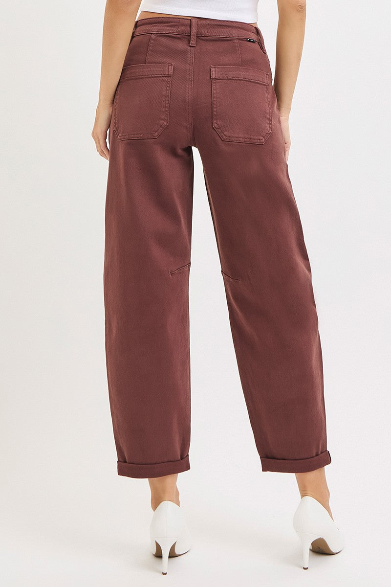 High Rise Ankle Cuffed Barrel Pants
