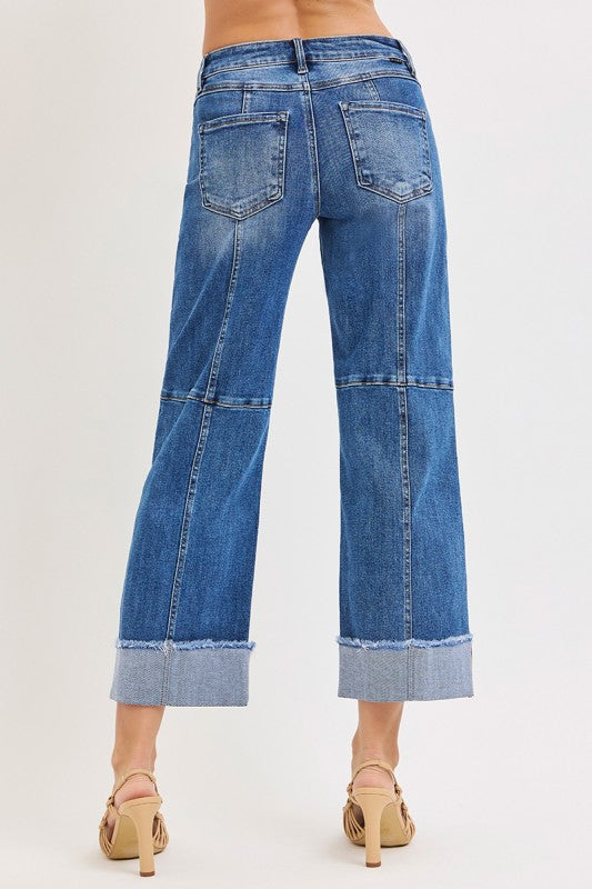Slouchy Crop Wide Seam Detailed Jeans