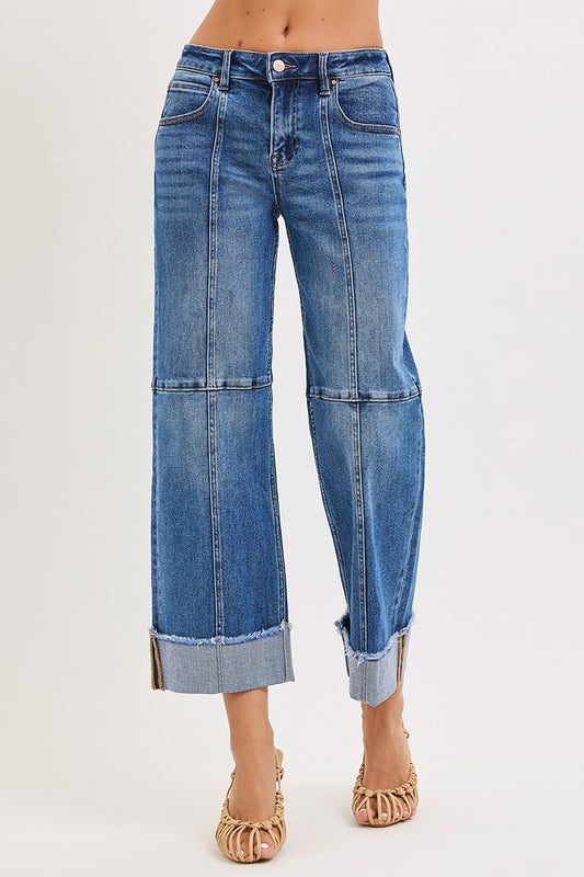 Slouchy Crop Wide Seam Detailed Jeans