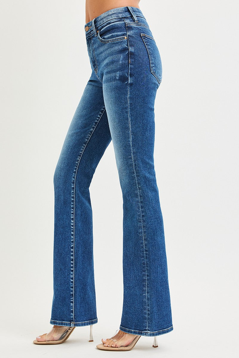 High Rise Bootcut Jeans With Distressed Details