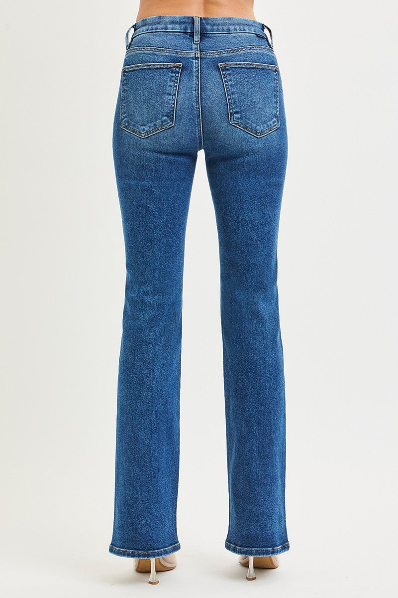 High Rise Bootcut Jeans With Distressed Details