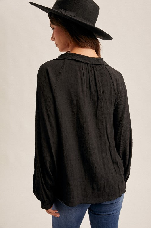 V-neck Ruffle Long Sleeve Blouse