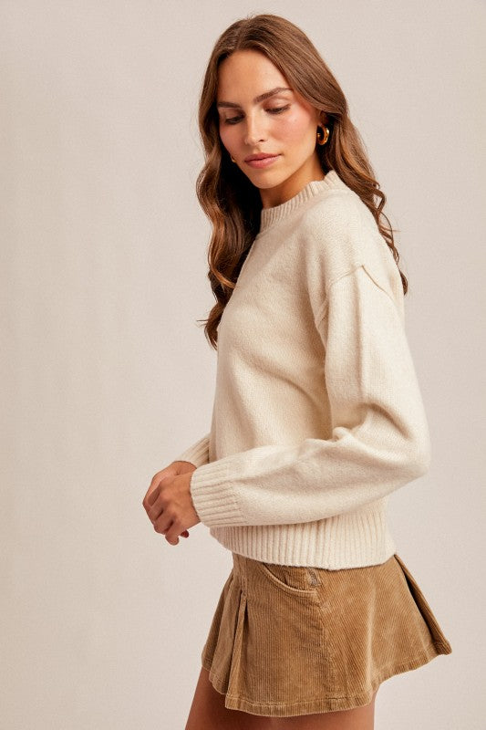 Front Bottom Slit Crew Neck Sweater Top