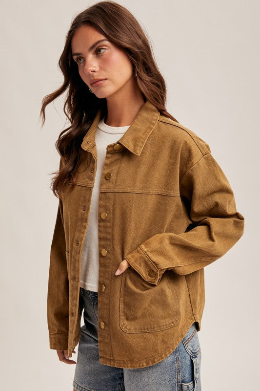Distressed Washed Canvas Utility Jacket