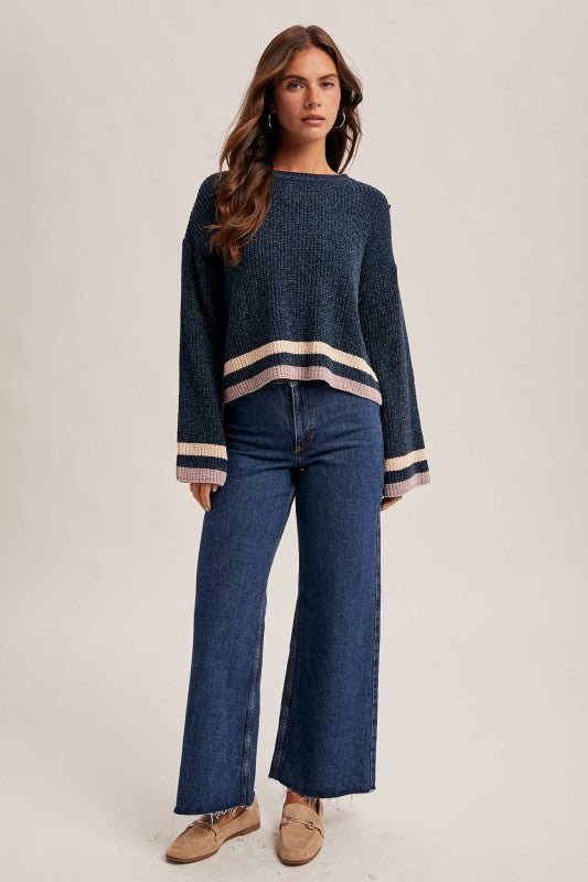 Crew Neck Chenille Crop Sweater