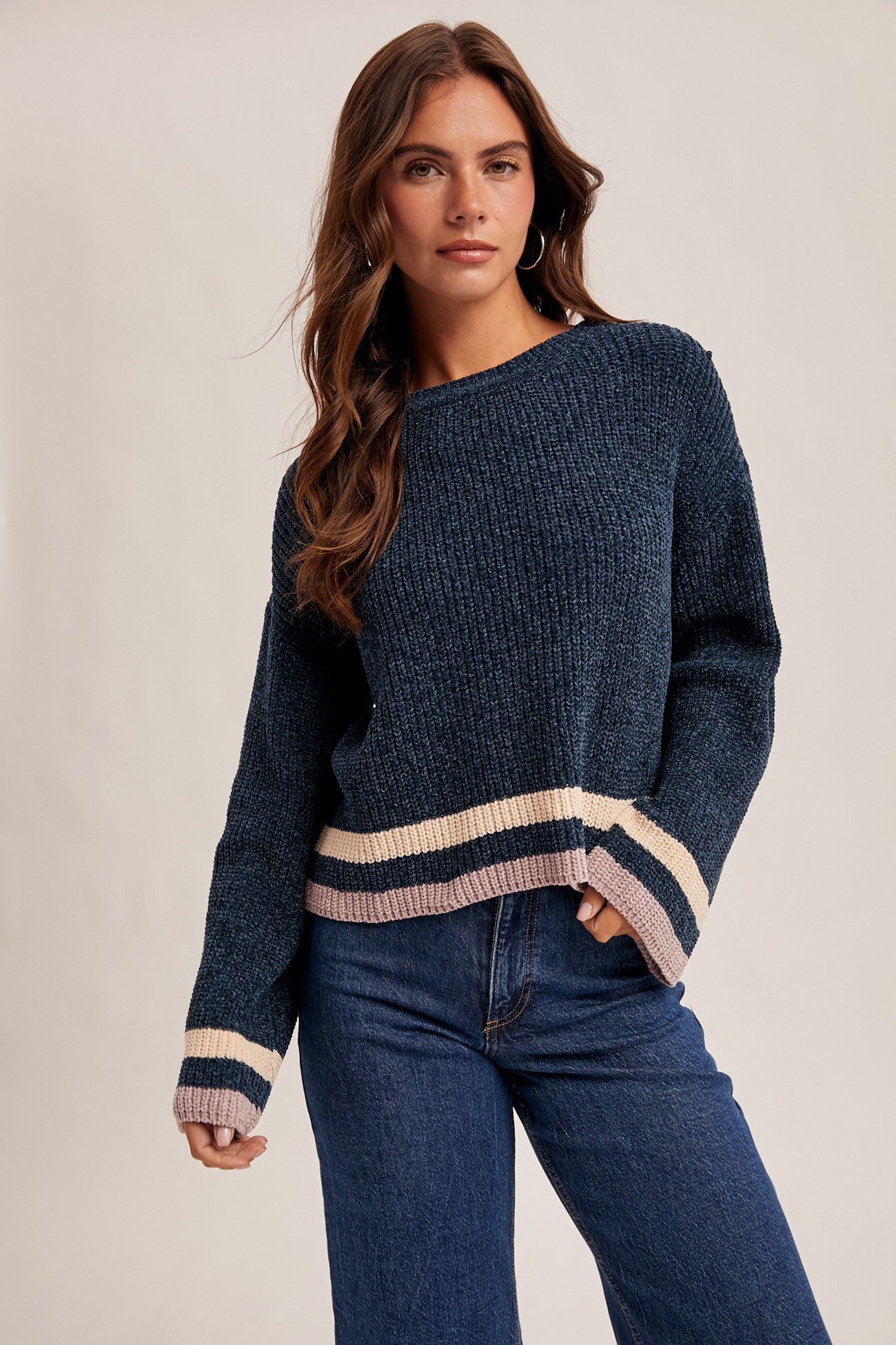 Crew Neck Chenille Crop Sweater