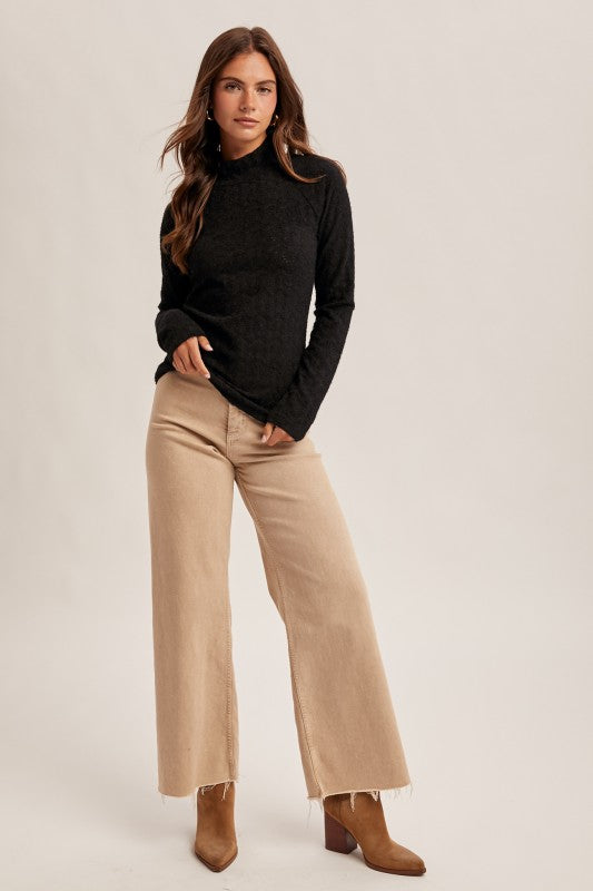 Mock Neck Long Sleeve Brushed Lace Top