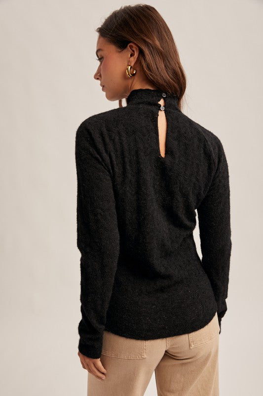 Mock Neck Long Sleeve Brushed Lace Top