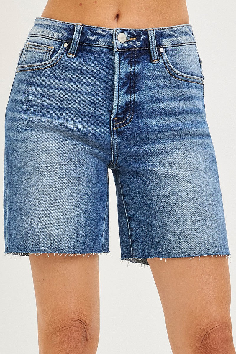 Tummy Control High Rise Mid Length Raw Cut Hem