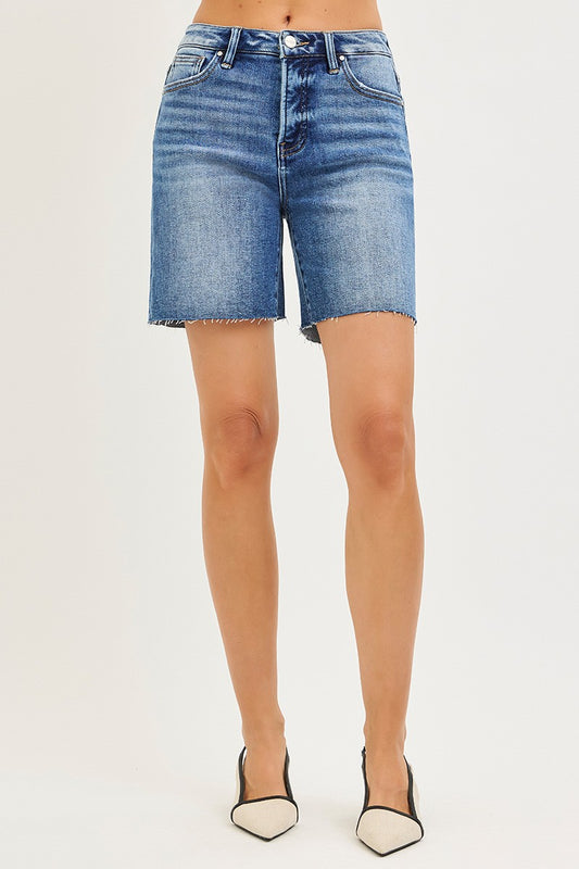 Tummy Control High Rise Mid Length Raw Cut Hem