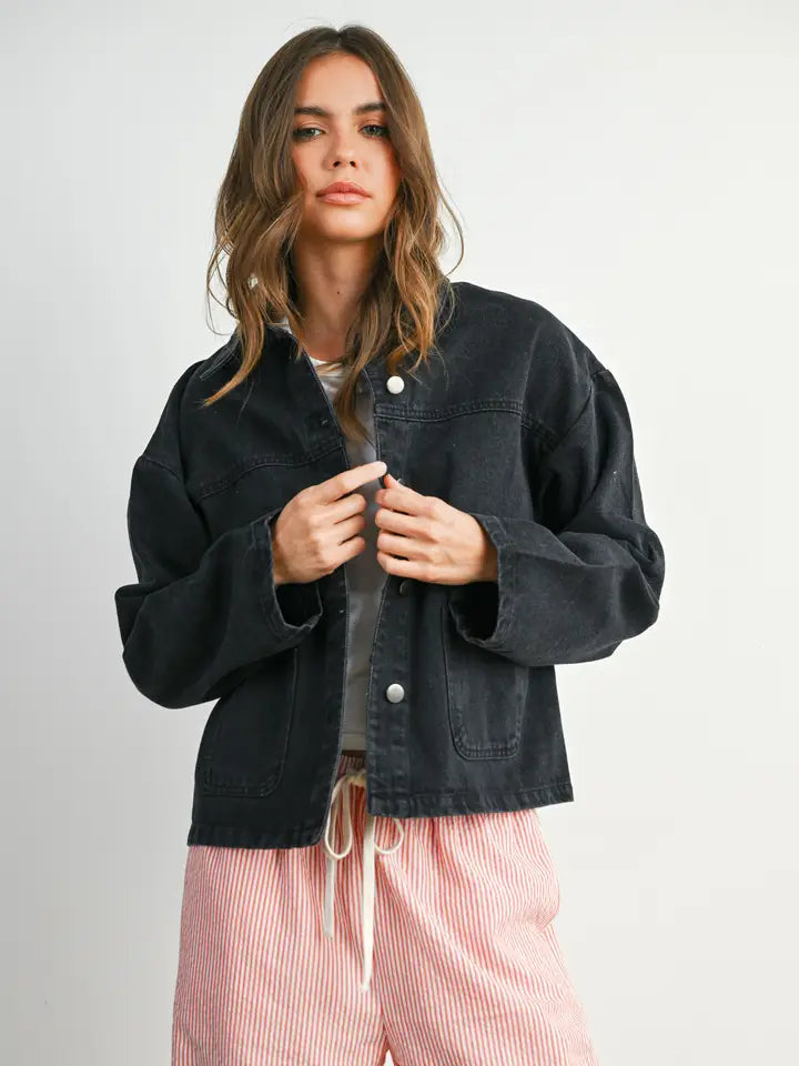 Button-Down Jacket with Shirt Collar and Pockets