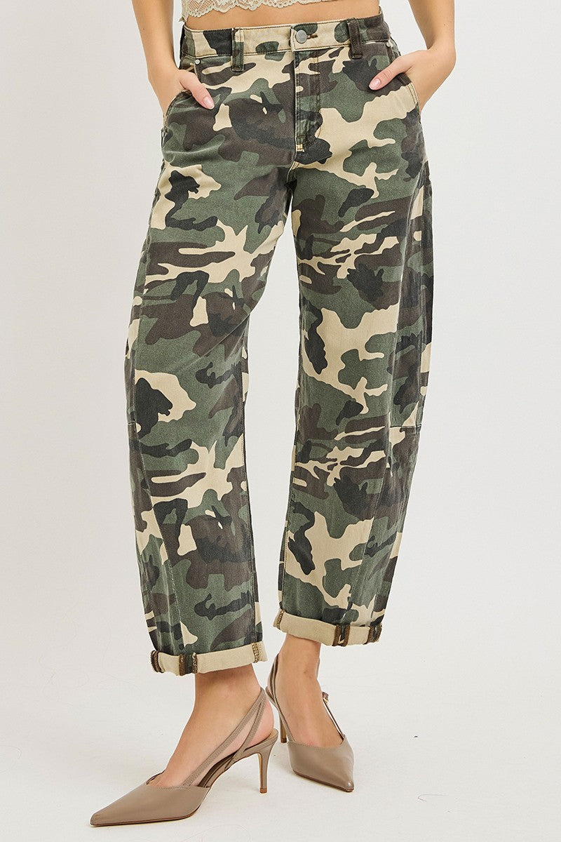 High Rise Ankle Barrel Double Roll Up Pants