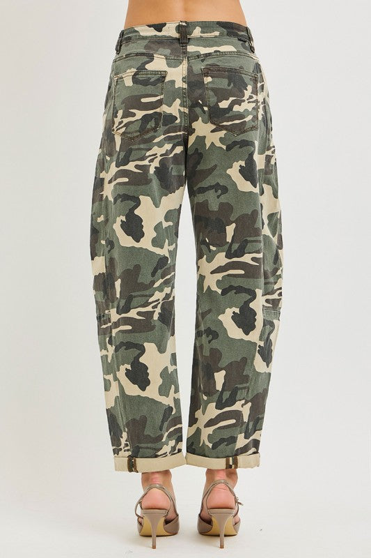 High Rise Ankle Barrel Double Roll Up Pants
