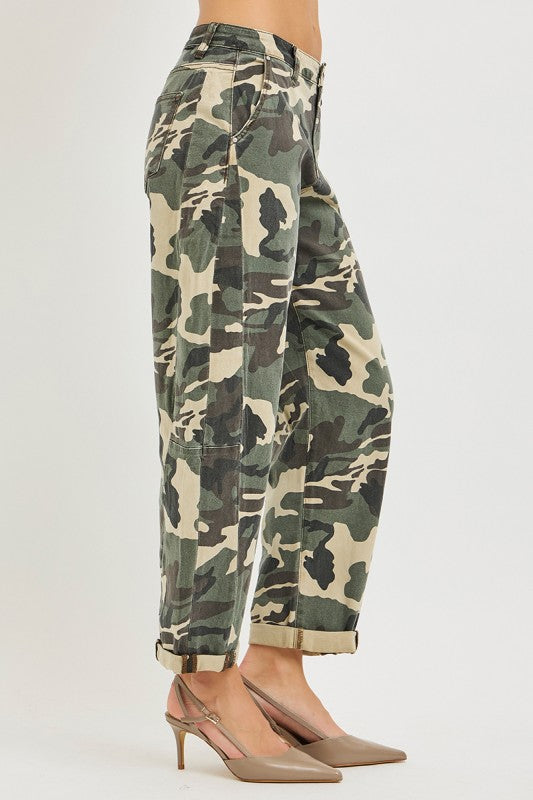 High Rise Ankle Barrel Double Roll Up Pants