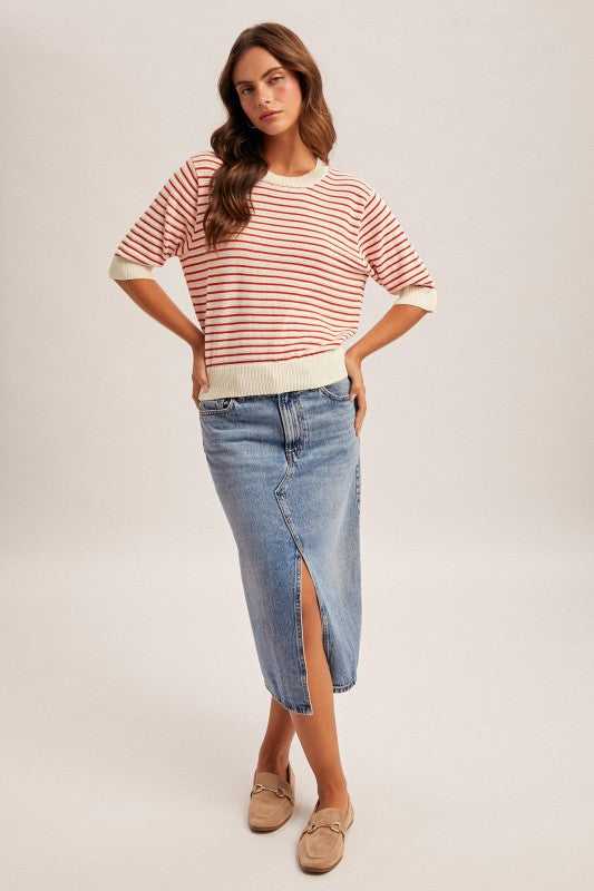 Stripe Short Sleeve Sweater