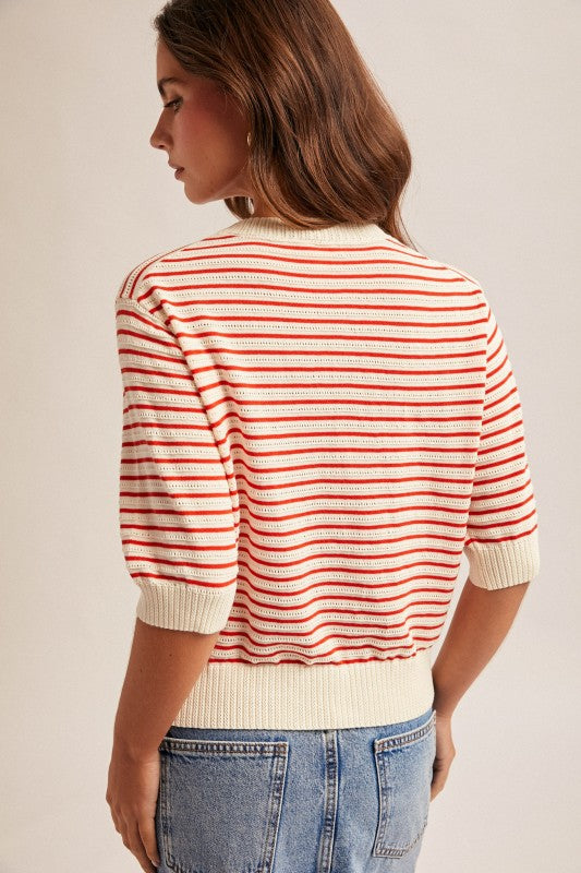 Stripe Short Sleeve Sweater