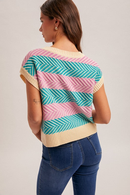 Multi Color Mix Chevron Stripe Oversized Sweater