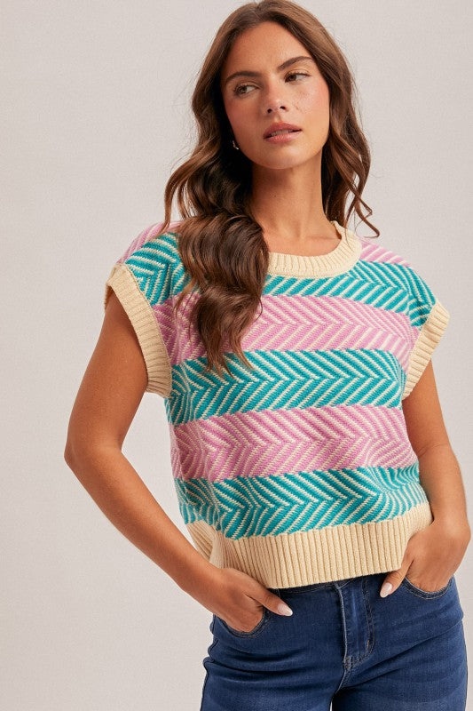 Multi Color Mix Chevron Stripe Oversized Sweater