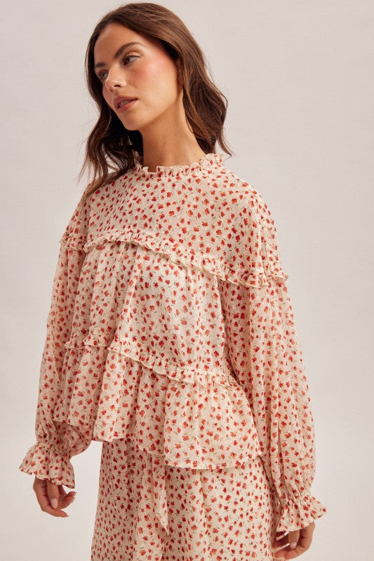 Floral Chiffon Ruffle Detail Blouse