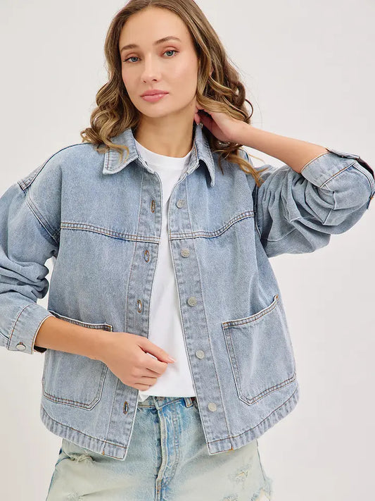 Washed Denim Jacket with Patch Pocket Perfect For Layering