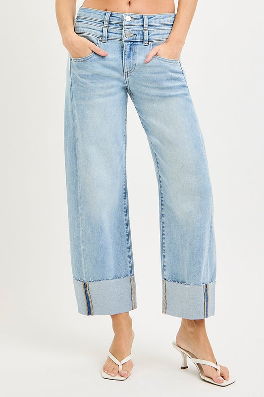 Slouchy Crop Barrel Jeans With Double Waistband Details