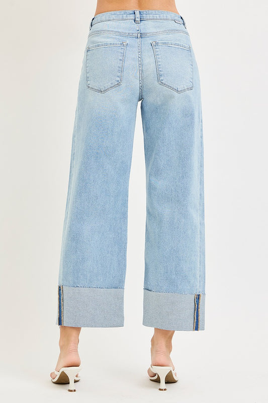 Slouchy Crop Barrel Jeans With Double Waistband Details
