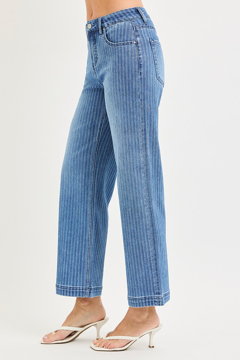 High Rise Crop Straight Stripe Jeans