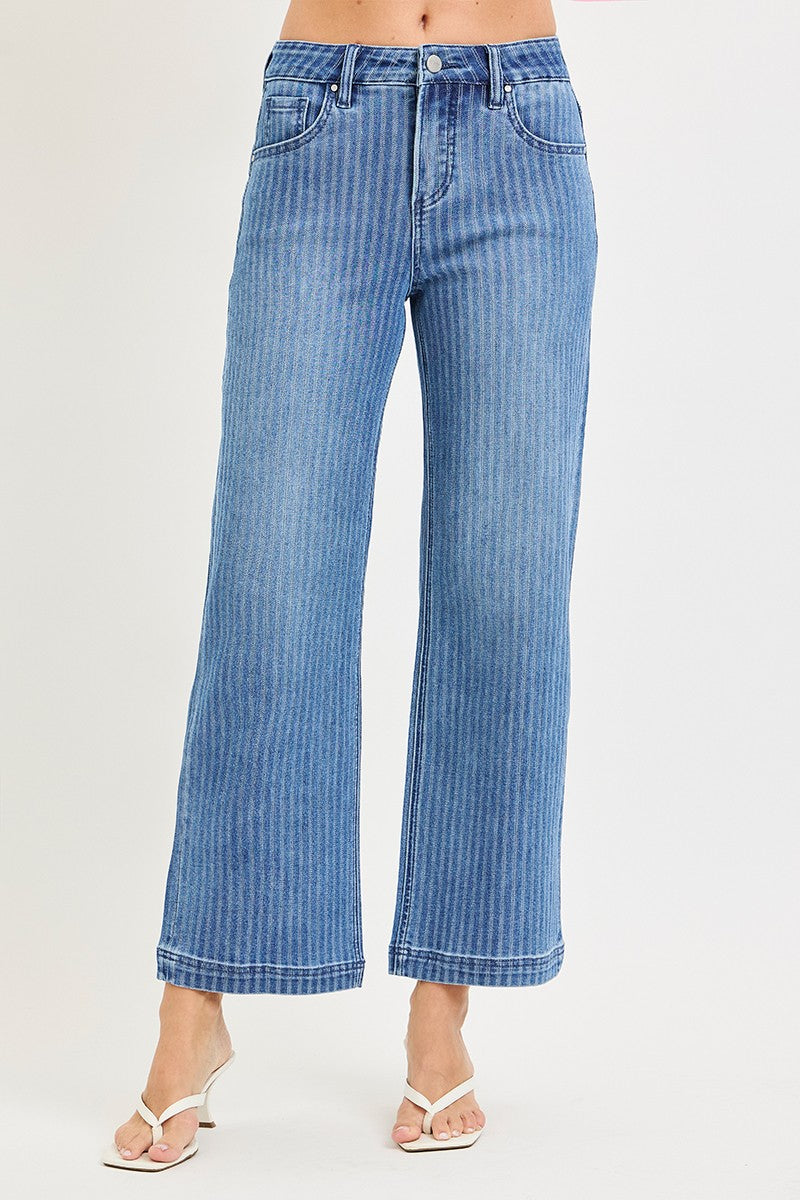 High Rise Crop Straight Stripe Jeans