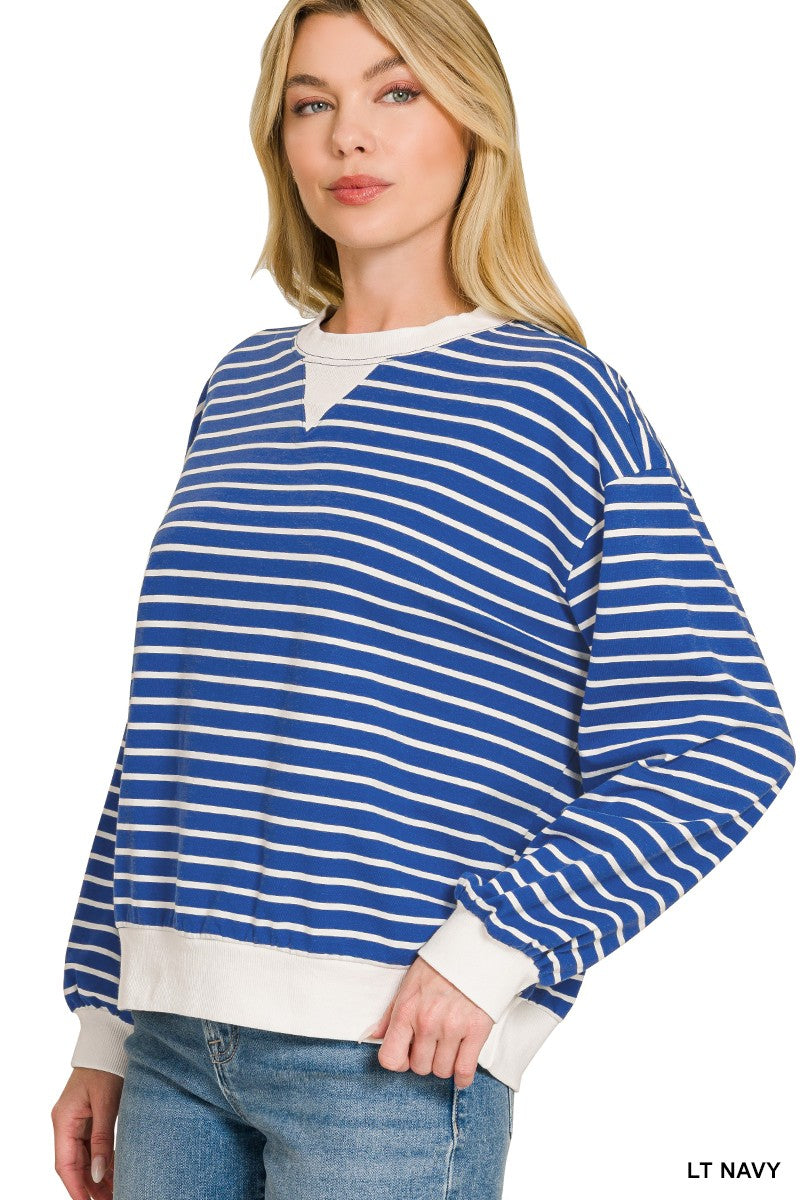 Striped Rib Banded Pullover