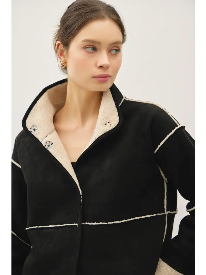 Suede Feel Sherpa Lined Boxy Outer