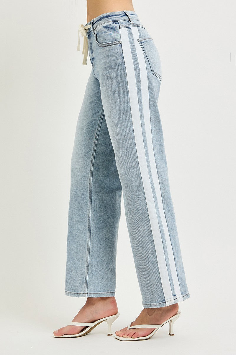 Slouchy Baggy Waistband Drawstring And Side Contrast Design