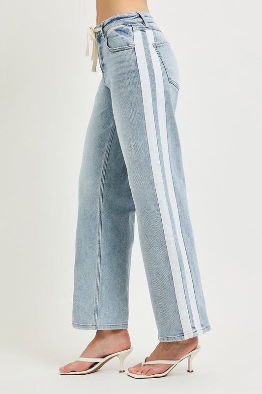 Slouchy Baggy Waistband Drawstring And Side Contrast Design