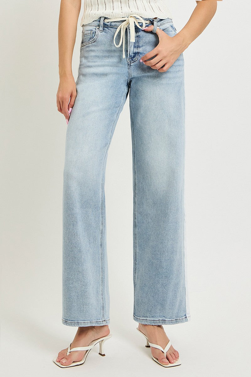 Slouchy Baggy Waistband Drawstring And Side Contrast Design
