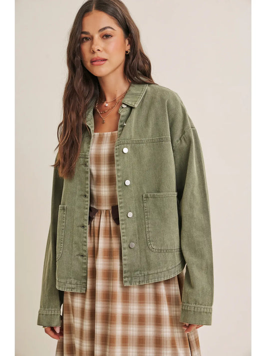 One of A Kind Washed Cotton Twill Utility Oversized Jacket