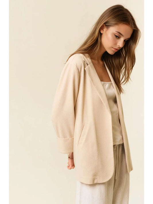 Open Front 3/4 Sleeve Thermal Blazer W/Pocket