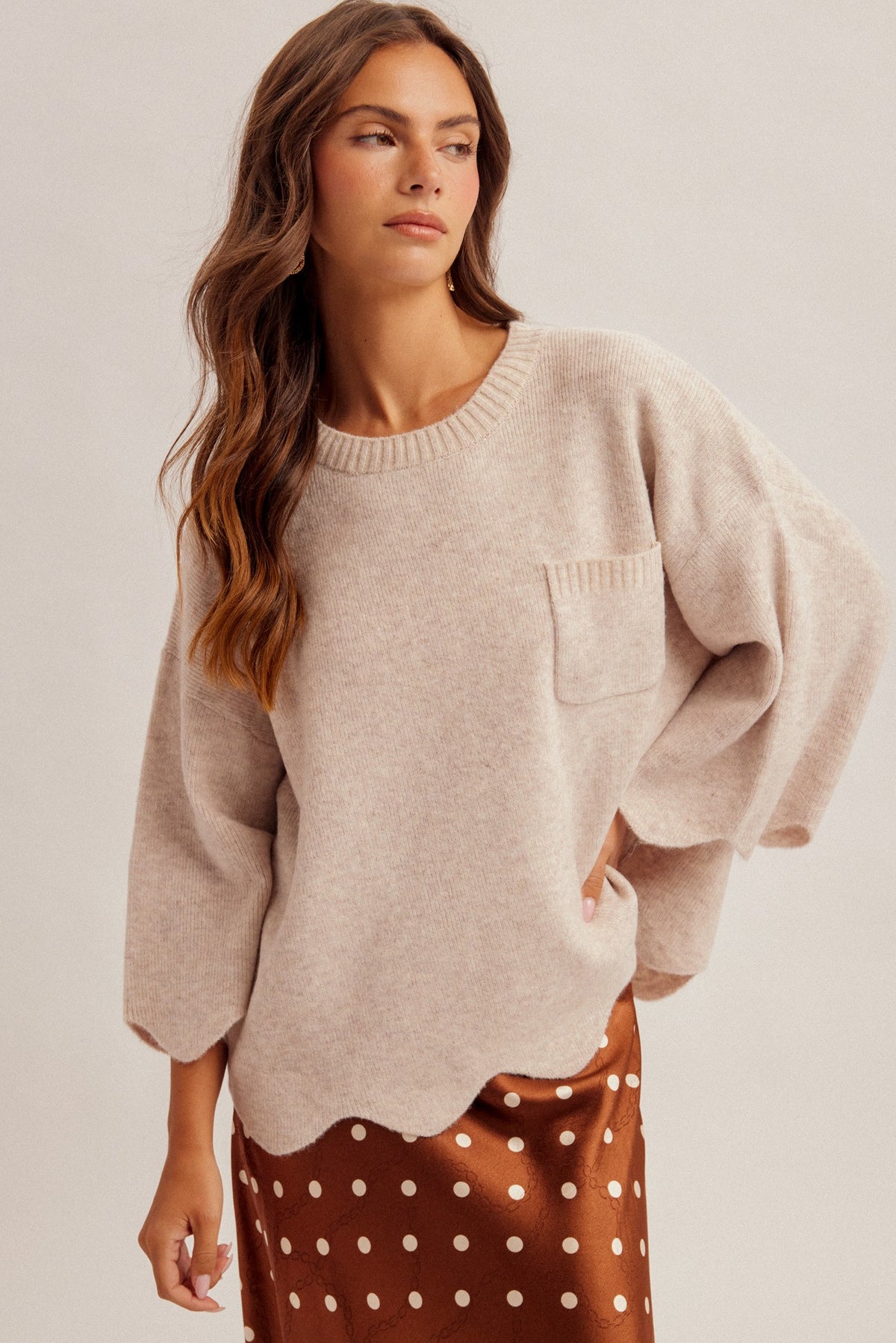 Edge Scalloped Knit Sweater