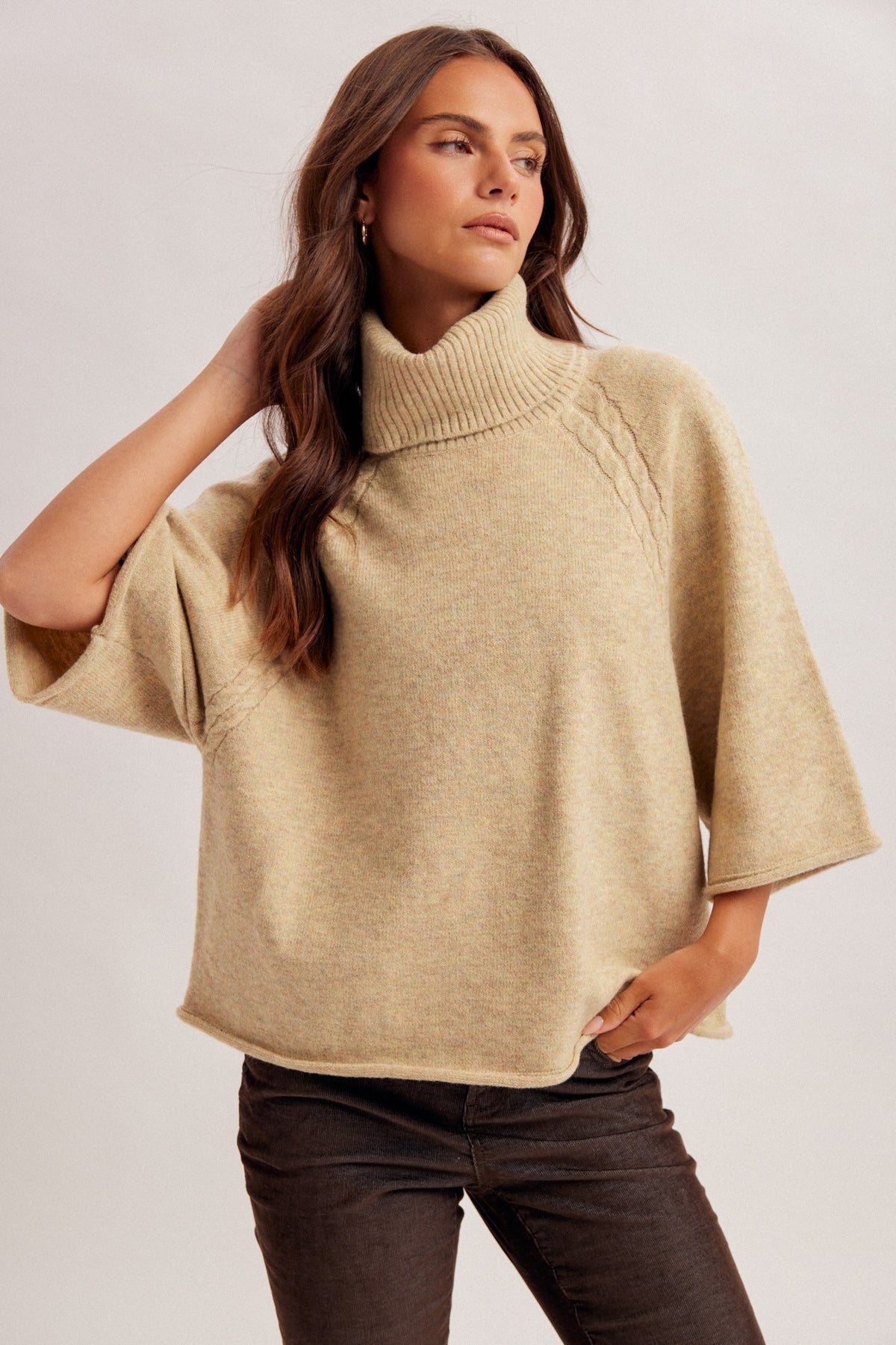Mini Cable On The Arm Hole Line Turtle Neck Sweater