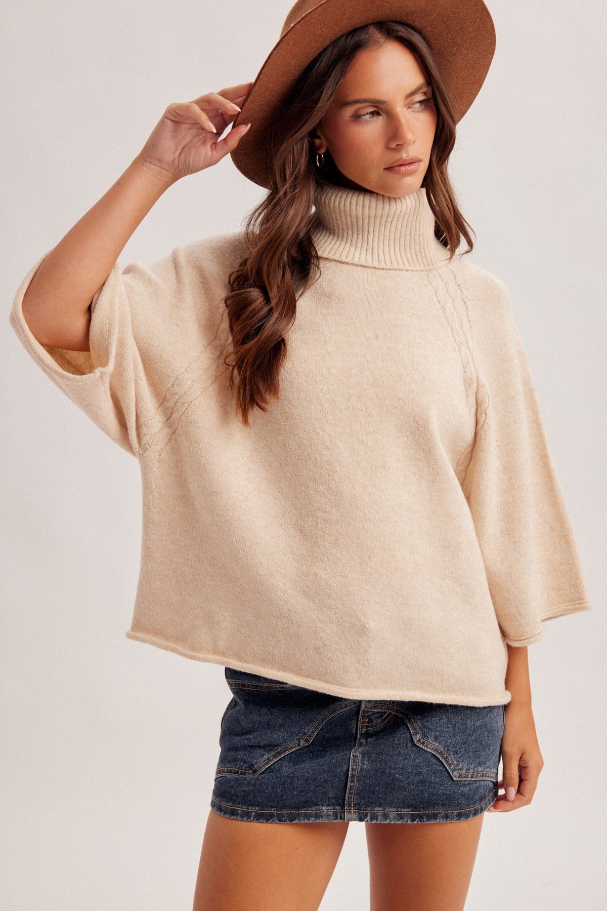 Mini Cable On The Arm Hole Line Turtle Neck Sweater