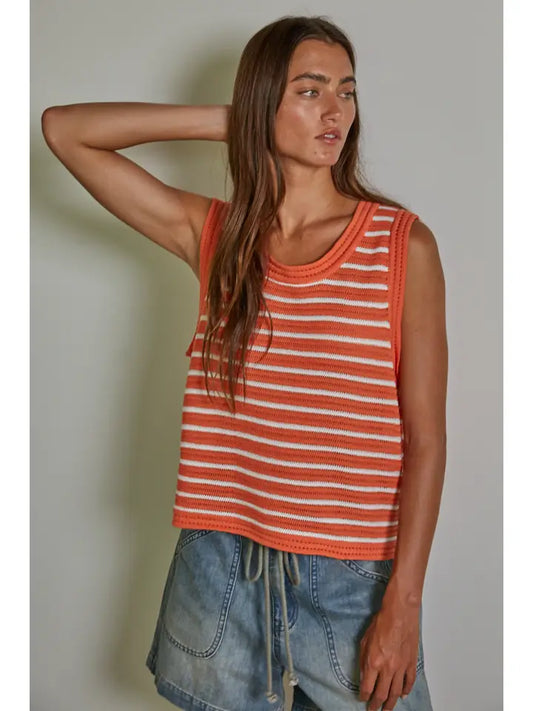 Knit Cotton Sweater Striped Sleeveless Top
