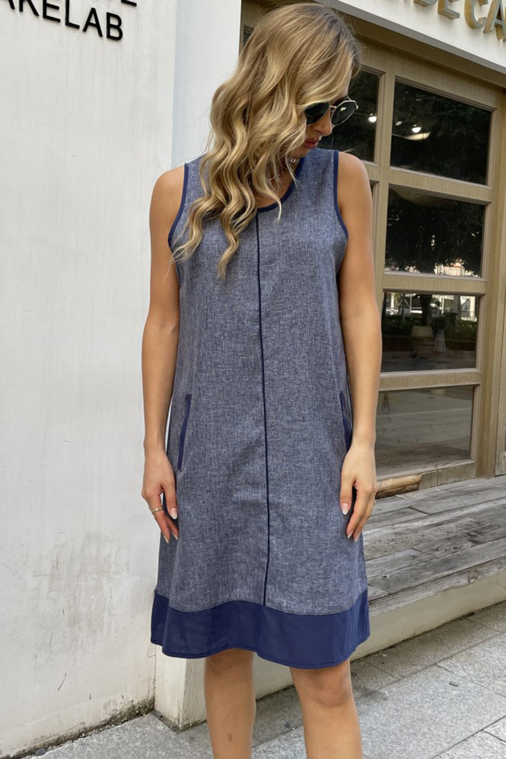 Pre-Order Contrast Trim Round Neck Dress