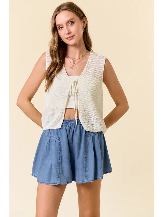 V-Neck Tie Front Knitted Vest