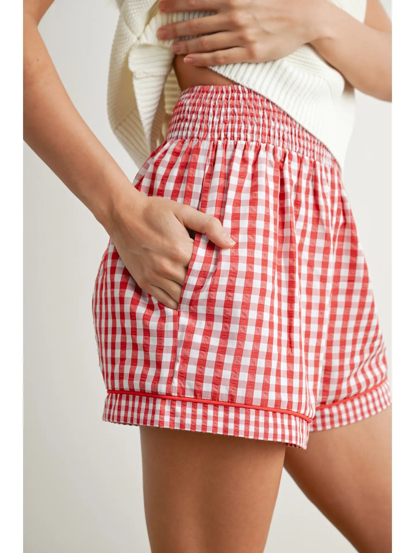 Garterized Gingham Shorts