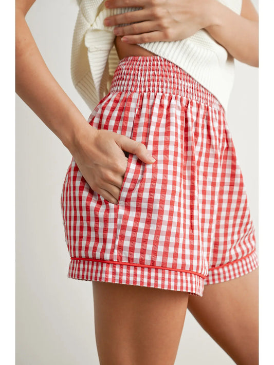 Garterized Gingham Shorts