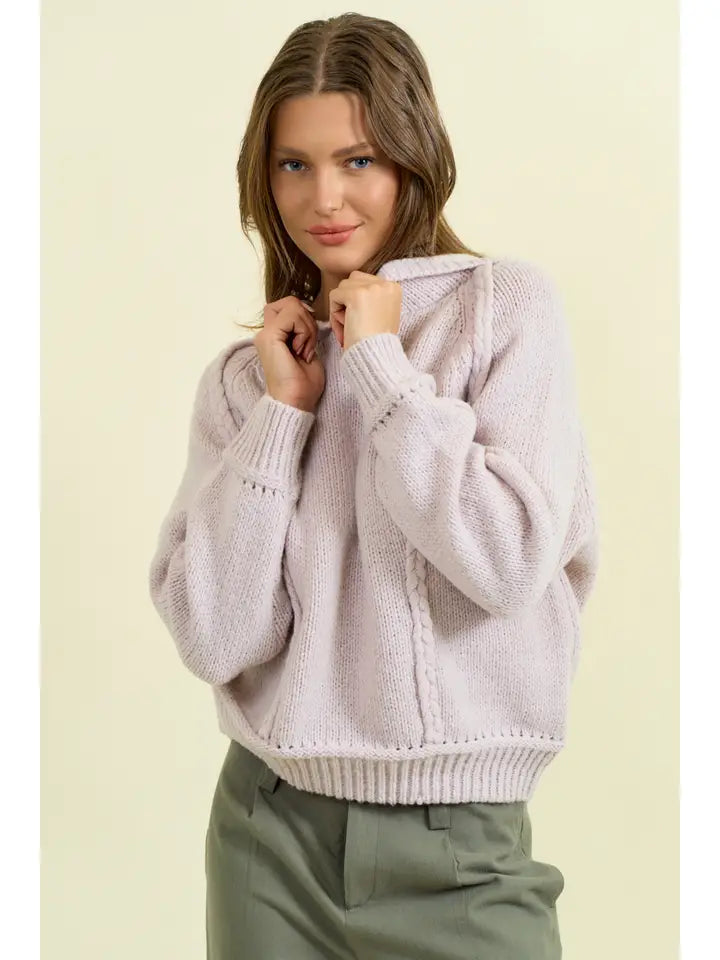 Hoodie Braided Detail Long Sleeve Sweater