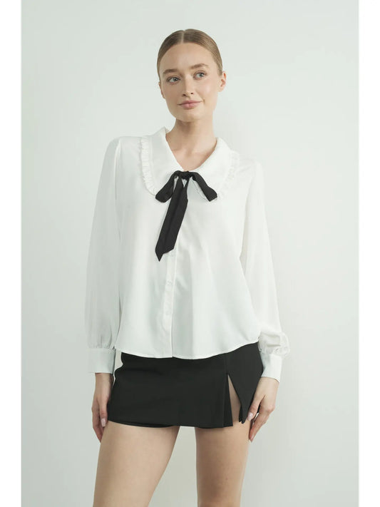 Peter Pan Collar Blouse with Contrast Bowtie