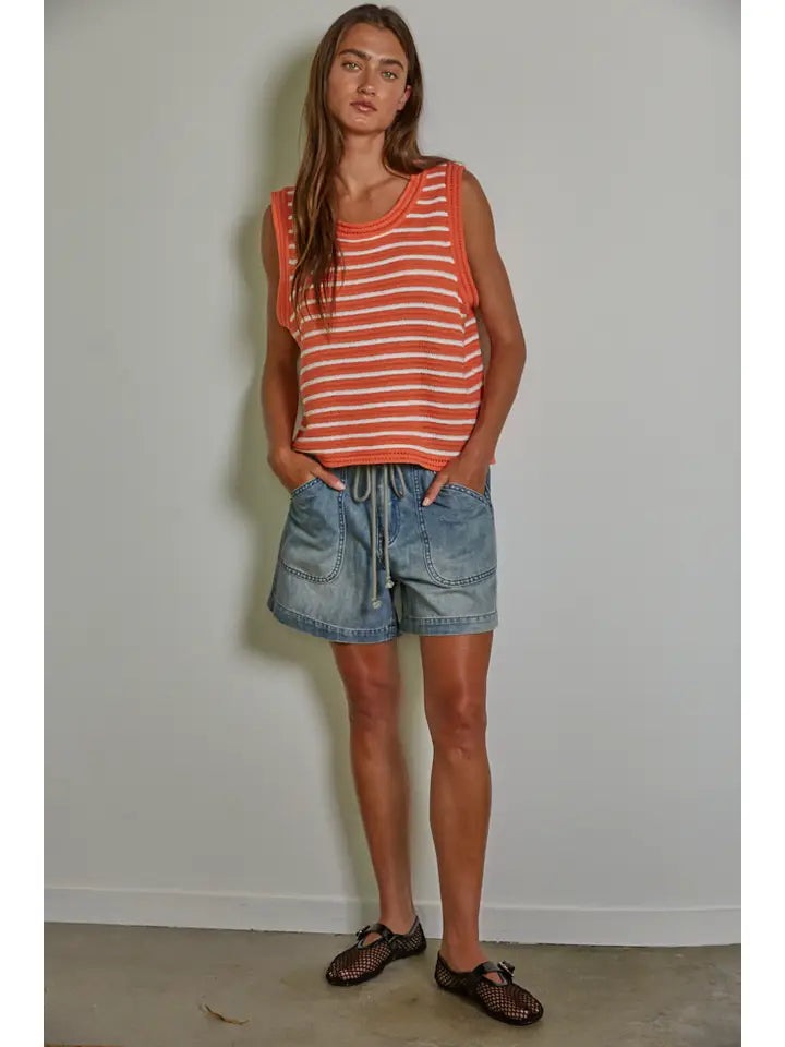 Knit Cotton Sweater Striped Sleeveless Top