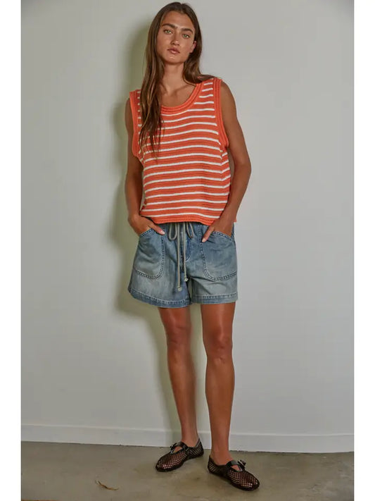Knit Cotton Sweater Striped Sleeveless Top