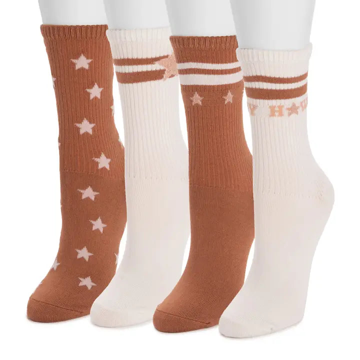 Muk Luks Women's Poly Howdy Crew Socks 4 Pack