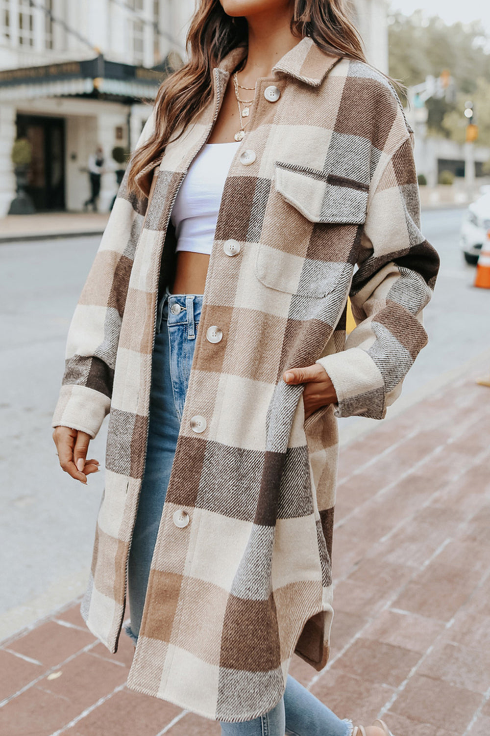 Pre-Order Plaid Button Up Dropped Shoulder Coat