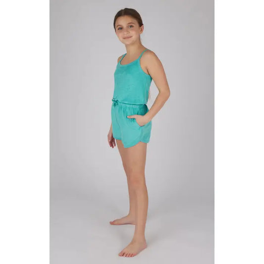 Girls Towel Terry Tie Waist Romper W Side Pockets